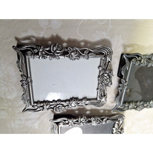 3 Vintage Rose Ornate Pewter Picture Frames 1 Matte 2 A Bit Shiny 4.5" x 6.5"ish - Picture 8 of 12